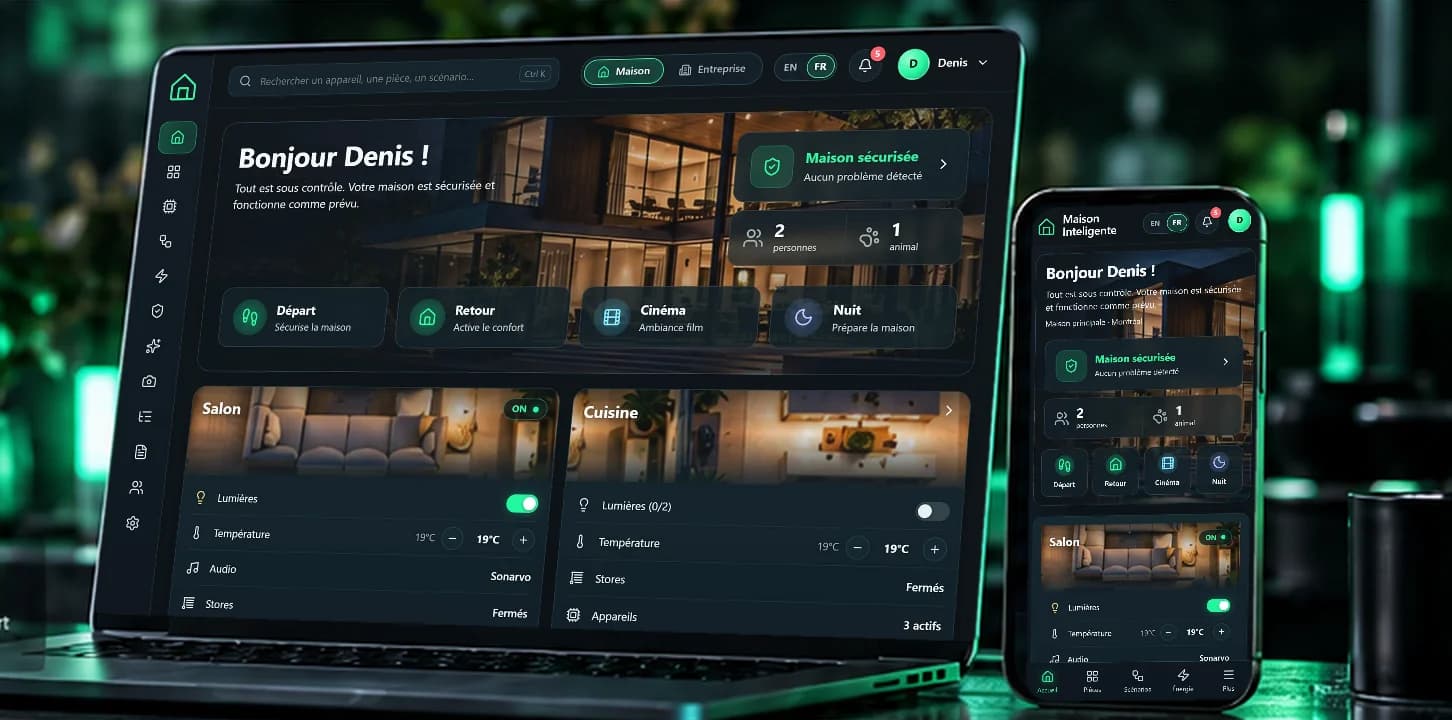 Maison Inteligente sur un portable et un téléphone