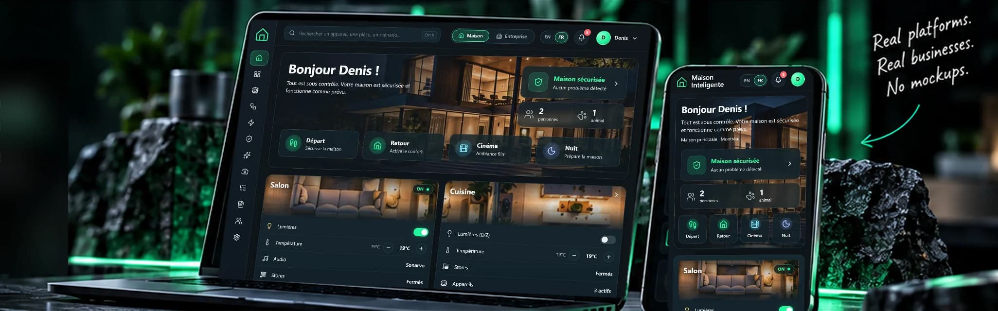 Maison Inteligente sur un portable et un téléphone